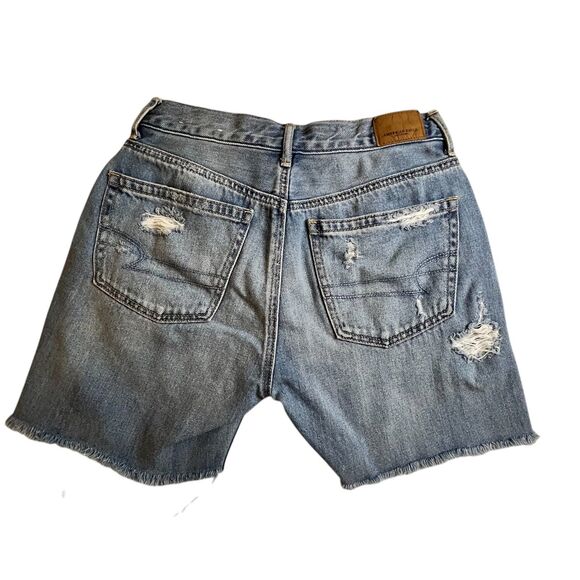 American Eagle Jean Shorts Junior 0  Blue High Rise Distressed Cotton (Sz0 W26) - Picture 9 of 14
